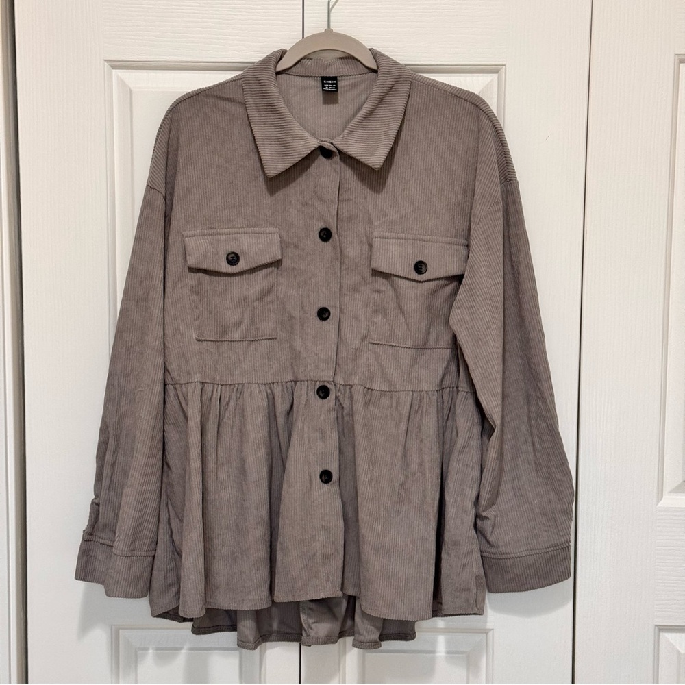 SHEIN Taupe Corduroy Peplum Shirt Jacket Shacket XL